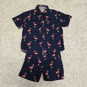 Huntington BC Boys Shirt and Shorts Size 6 Flamingo Navy Blue Novelty
